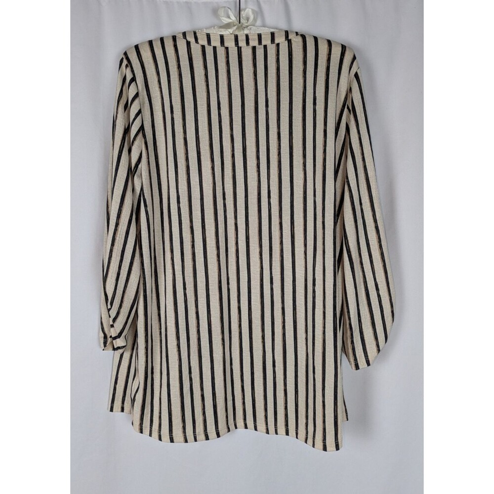 Como Blu Women's Beige Black Striped Henley V-Neck Roll-Tab Sleeve Blouse XL - Picture 4 of 7